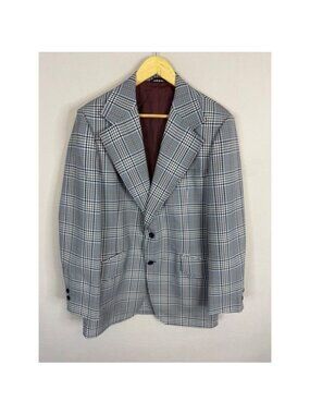 Vintage Johnny Carson Glen Plaid Blazer Grey Blue Brown 1974 Sport Coat Men 42